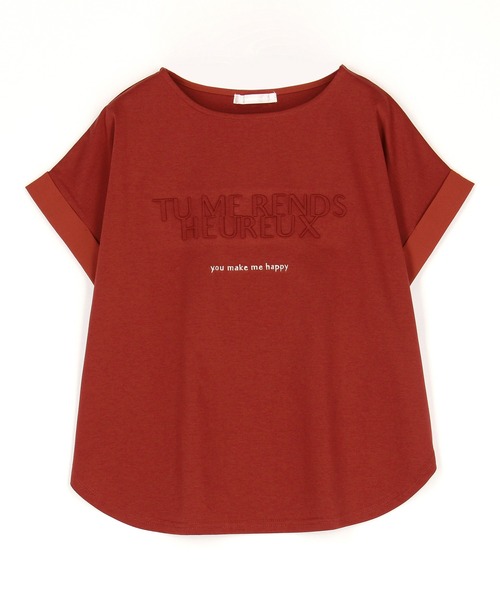 NICOLE white（ニコルホワイト）の「エンボス刺繍Tシャツ（Tシャツ/カットソー・レディース・チャコール/レッド/オフホワイト・FREE）」の10枚目の写真