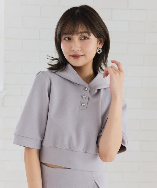 REDYAZEL（レディアゼル）の「ハートボタンショートフーディー（パーカー・レディース・ラベンダー/オフホワイト/ブラック/グレー・FREE）」の3枚目の写真