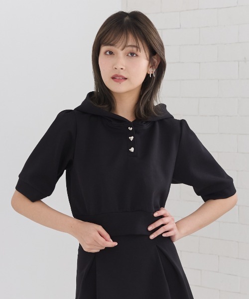 REDYAZEL（レディアゼル）の「ハートボタンショートフーディー（パーカー・レディース・ラベンダー/オフホワイト/ブラック/グレー・FREE）」の14枚目の写真