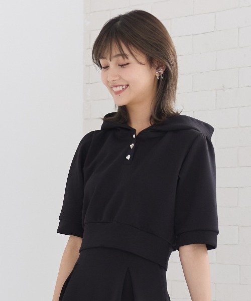 REDYAZEL（レディアゼル）の「ハートボタンショートフーディー（パーカー・レディース・ラベンダー/オフホワイト/ブラック/グレー・FREE）」の15枚目の写真