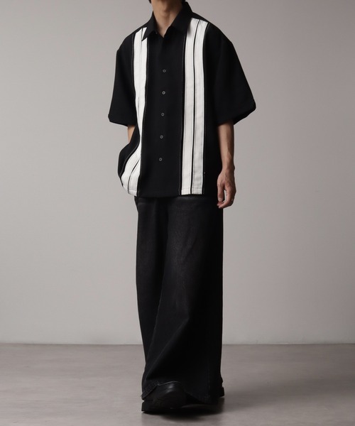 美品‼️PUBLIC TOKYO ステッジ　オーバーサイズ 半袖シャツ 黒 Starting Over シャツ oversize stitching shirt/オーバーサイズ