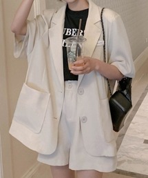 Teem Store（チームストア）の「【2点セット】テーラードジャケット ハーフパンツ セットアップ 上下セット 通勤（テーラードジャケット）」