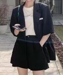 【2点セット】テーラードジャケット ハーフパンツ セットアップ 上下セット 通勤 新生活