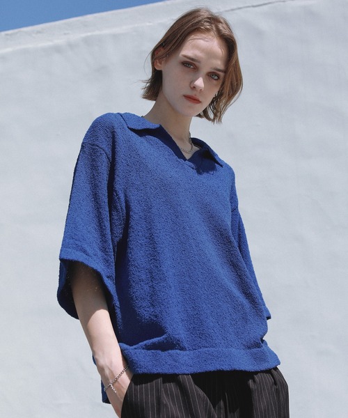 ROCHEM（ローシェン）の「ショート丈ブークレスキッパーニットポロ（ニット/セーター・メンズ・グレー/ブルー/ブラック・XS/S/M/L）」の3枚目の写真