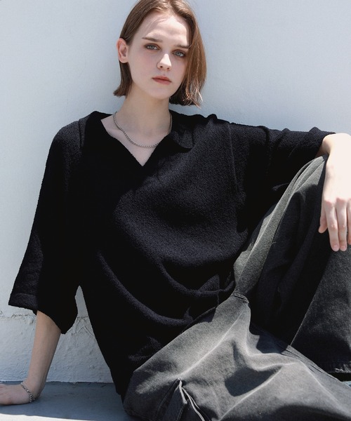 ROCHEM（ローシェン）の「ショート丈ブークレスキッパーニットポロ（ニット/セーター・メンズ・グレー/ブルー/ブラック・XS/S/M/L）」の11枚目の写真