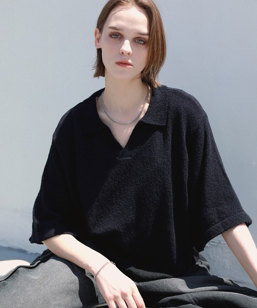 ROCHEM（ローシェン）の「ショート丈ブークレスキッパーニットポロ（ニット/セーター・メンズ・グレー/ブルー/ブラック・XS/S/M/L）」の12枚目の写真