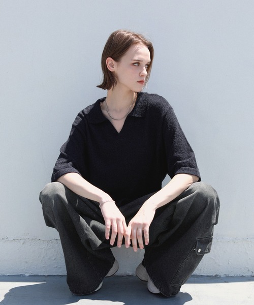 ROCHEM（ローシェン）の「ショート丈ブークレスキッパーニットポロ（ニット/セーター・メンズ・グレー/ブルー/ブラック・XS/S/M/L）」の14枚目の写真