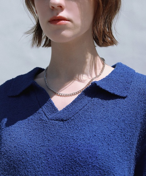 ROCHEM（ローシェン）の「ショート丈ブークレスキッパーニットポロ（ニット/セーター・メンズ・グレー/ブルー/ブラック・XS/S/M/L）」の5枚目の写真