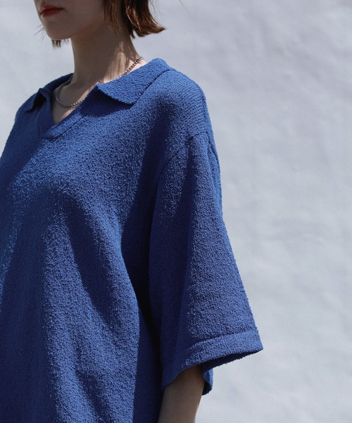 ROCHEM（ローシェン）の「ショート丈ブークレスキッパーニットポロ（ニット/セーター・メンズ・グレー/ブルー/ブラック・XS/S/M/L）」の6枚目の写真