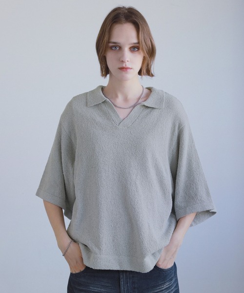 ROCHEM（ローシェン）の「ショート丈ブークレスキッパーニットポロ（ニット/セーター・メンズ・グレー/ブルー/ブラック・XS/S/M/L）」の20枚目の写真