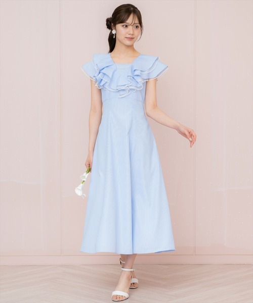 ウィルセレクションアイボリー ストライプ ワンピース セール 40%OFF】マルチストライプフリルワンピース(506048528