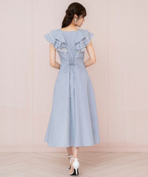 WILLSELECTION（ウィルセレクション）の「チュールレイヤードフリルストライプワンピース（ワンピース・レディース・ネイビー/レッド/サックスブルー・FREE）」の9枚目の写真