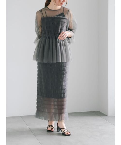Te chichi(テチチ)の「チュールシャーリングブラウス(セットアップ可)(シャツ/ブラウス・レディース・ブラウン/チャコールグレー・F)」の4枚目の写真