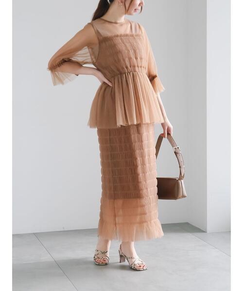 Te chichi(テチチ)の「チュールシャーリングブラウス(セットアップ可)(シャツ/ブラウス・レディース・ブラウン/チャコールグレー・F)」の6枚目の写真