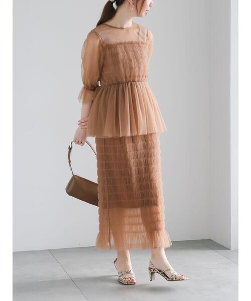 Te chichi(テチチ)の「チュールシャーリングブラウス(セットアップ可)(シャツ/ブラウス・レディース・ブラウン/チャコールグレー・F)」の7枚目の写真