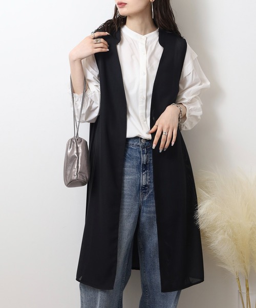 ベスト ジレ EGLANTINE 後ろプリ―ツロングジレ レディース EGLANTINE ベスト ジレ 後ろプリ―ツロングジレ レディース