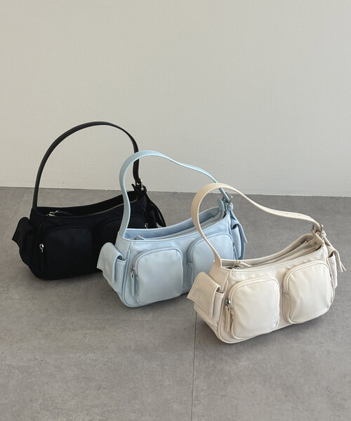 Thevon（ゼボン）の「ナイロンポケットワンハンドルバッグ（トートバッグ・レディース・アイボリー/ブラック/サックスブルー・FREE）」の2枚目の写真