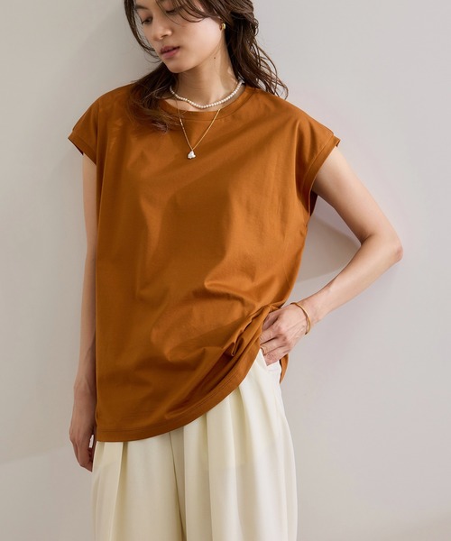 ROPE'(ロペ)の「【接触冷感・洗える・洗濯耐久あり】ノースリーブTEE(Tシャツ/カットソー・レディース・ブラウン/キャメル/イエロー・FREE)」の4枚目の写真