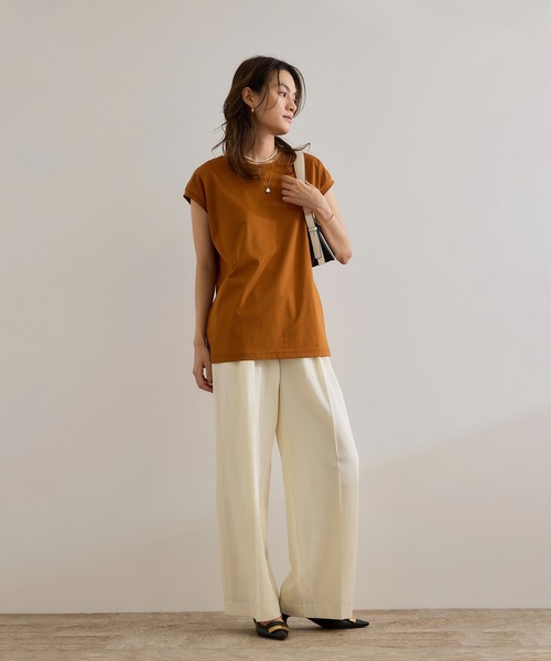 ROPE'(ロペ)の「【接触冷感・洗える・洗濯耐久あり】ノースリーブTEE(Tシャツ/カットソー・レディース・ブラウン/キャメル/イエロー・FREE)」の5枚目の写真