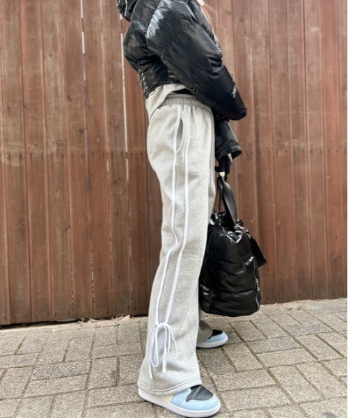 ipugo(イプゴ)の「ipugo/イプゴ 裏起毛サイドテープリボンスウェットパンツ(スウェットパンツ・レディース・ピンク/グレー・FREE)」の7枚目の写真