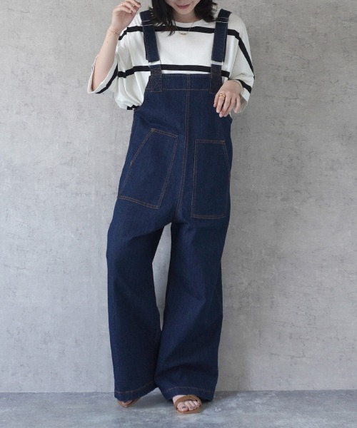 Emma（SELECT LEVERY）（エマ セレクトリベリー）の「配色ステッチベイカーサロペット（サロペット/オーバーオール・レディース・キナリ/ベージュ/カーキ/ブラック/ワンウォッシュ・MEDIUM/LARGE）」の5枚目の写真