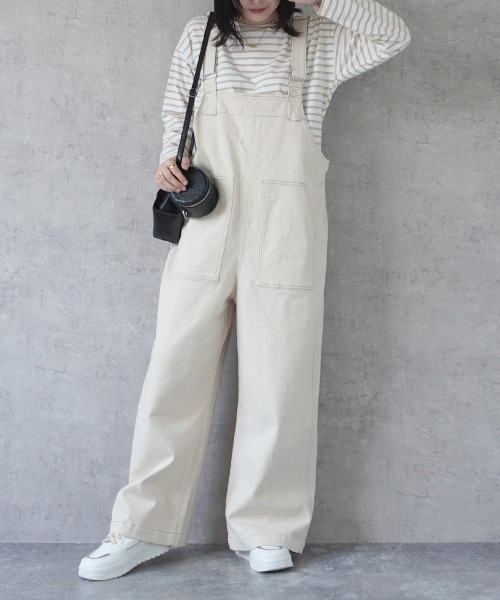 Emma（SELECT LEVERY）（エマ セレクトリベリー）の「配色ステッチベイカーサロペット（サロペット/オーバーオール・レディース・キナリ/ベージュ/カーキ/ブラック/ワンウォッシュ・MEDIUM/LARGE）」の2枚目の写真