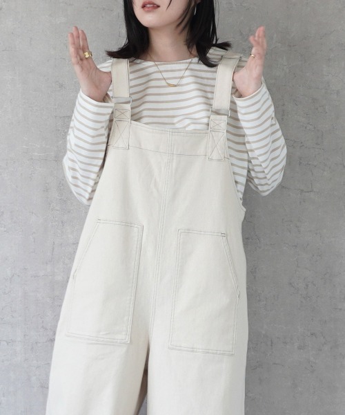 Emma（SELECT LEVERY）（エマ セレクトリベリー）の「配色ステッチベイカーサロペット（サロペット/オーバーオール・レディース・キナリ/ベージュ/カーキ/ブラック/ワンウォッシュ・MEDIUM/LARGE）」の9枚目の写真