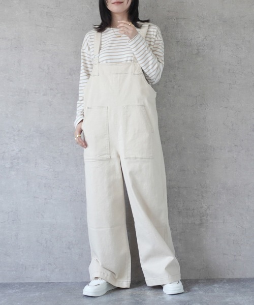 Emma（SELECT LEVERY）（エマ セレクトリベリー）の「配色ステッチベイカーサロペット（サロペット/オーバーオール・レディース・キナリ/ベージュ/カーキ/ブラック/ワンウォッシュ・MEDIUM/LARGE）」の6枚目の写真