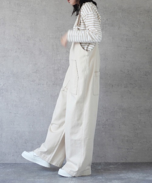 Emma（SELECT LEVERY）（エマ セレクトリベリー）の「配色ステッチベイカーサロペット（サロペット/オーバーオール・レディース・キナリ/ベージュ/カーキ/ブラック/ワンウォッシュ・MEDIUM/LARGE）」の7枚目の写真