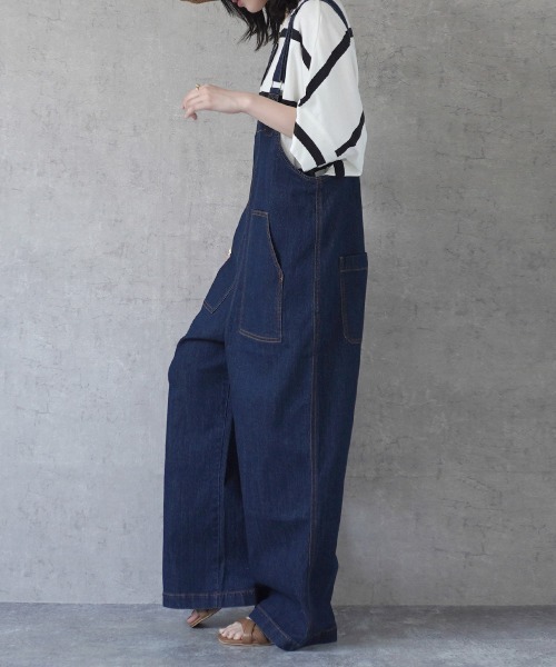 Emma（SELECT LEVERY）（エマ セレクトリベリー）の「配色ステッチベイカーサロペット（サロペット/オーバーオール・レディース・キナリ/ベージュ/カーキ/ブラック/ワンウォッシュ・MEDIUM/LARGE）」の16枚目の写真