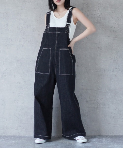 Emma（SELECT LEVERY）（エマ セレクトリベリー）の「配色ステッチベイカーサロペット（サロペット/オーバーオール・レディース・キナリ/ベージュ/カーキ/ブラック/ワンウォッシュ・MEDIUM/LARGE）」の18枚目の写真