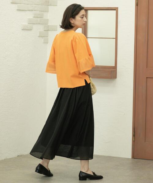 OPAQUE.CLIP（オペークドットクリップ）の「麻混シアーギャザーフレアスカート【洗濯機洗い可】（スカート・レディース・パープル/ブルー系その他/ブラック・38/40/42）」の8枚目の写真