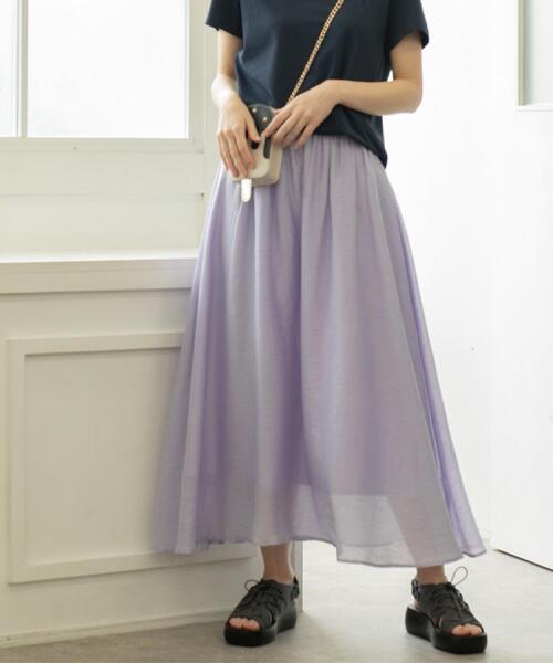 OPAQUE.CLIP（オペークドットクリップ）の「麻混シアーギャザーフレアスカート【洗濯機洗い可】（スカート・レディース・パープル/ブルー系その他/ブラック・38/40/42）」の10枚目の写真