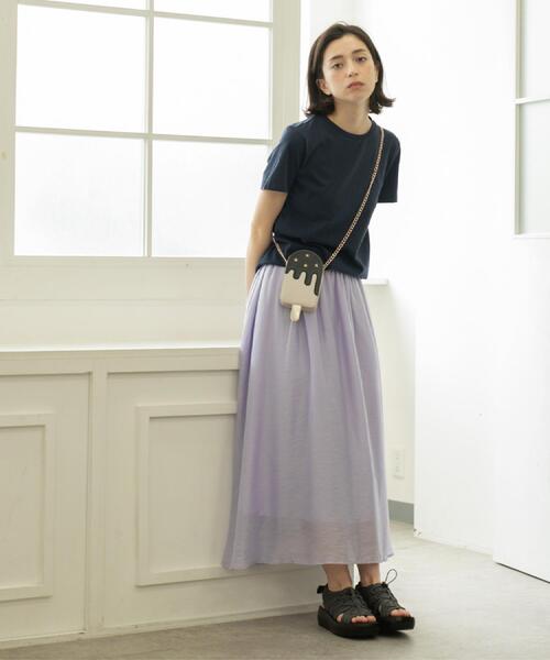OPAQUE.CLIP（オペークドットクリップ）の「麻混シアーギャザーフレアスカート【洗濯機洗い可】（スカート・レディース・パープル/ブルー系その他/ブラック・38/40/42）」の11枚目の写真