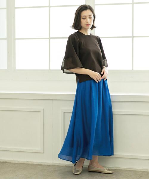 OPAQUE.CLIP（オペークドットクリップ）の「麻混シアーギャザーフレアスカート【洗濯機洗い可】（スカート・レディース・パープル/ブルー系その他/ブラック・38/40/42）」の15枚目の写真