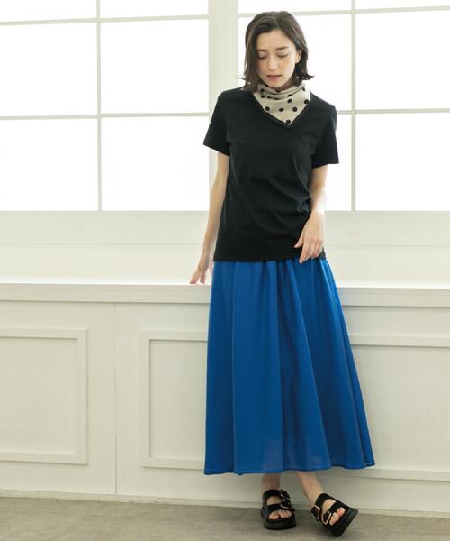 OPAQUE.CLIP（オペークドットクリップ）の「麻混シアーギャザーフレアスカート【洗濯機洗い可】（スカート・レディース・パープル/ブルー系その他/ブラック・38/40/42）」の17枚目の写真