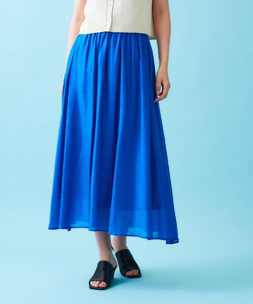 OPAQUE.CLIP（オペークドットクリップ）の「麻混シアーギャザーフレアスカート【洗濯機洗い可】（スカート・レディース・パープル/ブルー系その他/ブラック・38/40/42）」の19枚目の写真