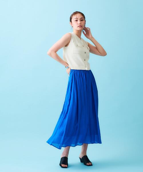 OPAQUE.CLIP（オペークドットクリップ）の「麻混シアーギャザーフレアスカート【洗濯機洗い可】（スカート・レディース・パープル/ブルー系その他/ブラック・38/40/42）」の20枚目の写真