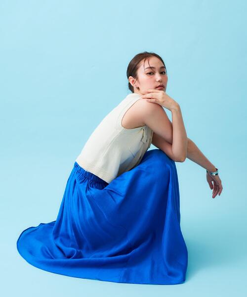 OPAQUE.CLIP（オペークドットクリップ）の「麻混シアーギャザーフレアスカート【洗濯機洗い可】（スカート・レディース・パープル/ブルー系その他/ブラック・38/40/42）」の21枚目の写真