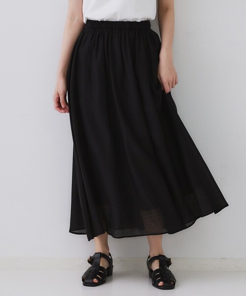 OPAQUE.CLIP（オペークドットクリップ）の「麻混シアーギャザーフレアスカート【洗濯機洗い可】（スカート・レディース・パープル/ブルー系その他/ブラック・38/40/42）」の22枚目の写真