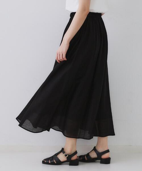 麻混シアーギャザーフレアスカート【洗濯機洗い可】（スカート