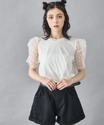 シアー ドット スリーブ Tシャツ トップス