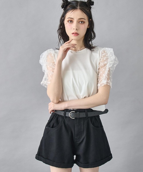ANAP（アナップ）の「シアー ドット スリーブ Tシャツ トップス（Tシャツ/カットソー・レディース・ホワイト/ブラック・FREE）」の13枚目の写真