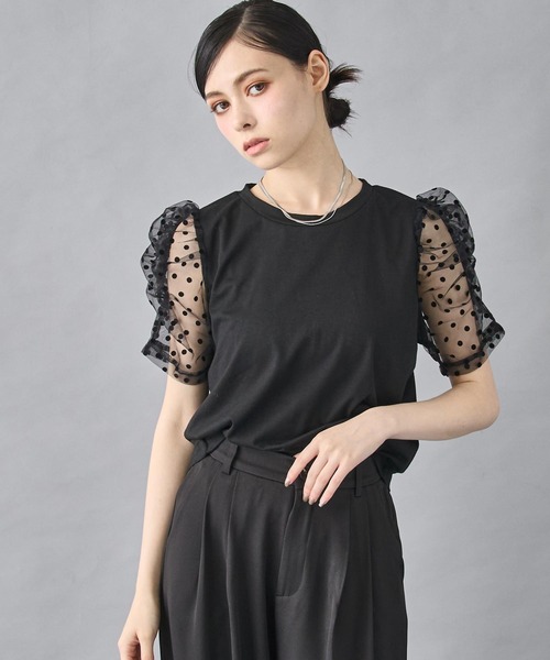 ANAP（アナップ）の「シアー ドット スリーブ Tシャツ トップス（Tシャツ/カットソー・レディース・ホワイト/ブラック・FREE）」の7枚目の写真