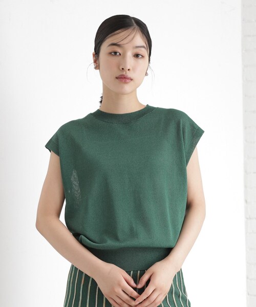 THE SHOP TK （ザ ショップ ティーケー ）の「ラメシアーフレンチ袖トップス【セットUP可/洗濯機OK】（ニット/セーター・レディース・アイボリー/ブラック/ダークグリーン・12/13）」の3枚目の写真