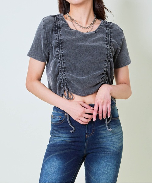 GORGE(ゴージ)の「《ピグメント×両サイドドロスト》クロップドTシャツ(Tシャツ/カットソー・レディース・ピンク/ネイビー/ブラック・F)」の1枚目の写真