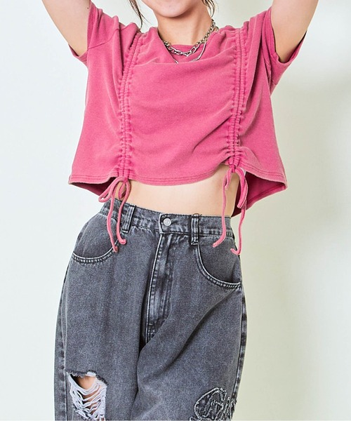 GORGE(ゴージ)の「《ピグメント×両サイドドロスト》クロップドTシャツ(Tシャツ/カットソー・レディース・ピンク/ネイビー/ブラック・F)」の10枚目の写真