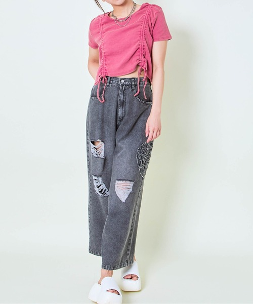 GORGE(ゴージ)の「《ピグメント×両サイドドロスト》クロップドTシャツ(Tシャツ/カットソー・レディース・ピンク/ネイビー/ブラック・F)」の11枚目の写真