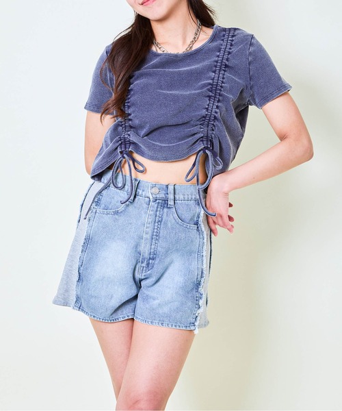 GORGE(ゴージ)の「《ピグメント×両サイドドロスト》クロップドTシャツ(Tシャツ/カットソー・レディース・ピンク/ネイビー/ブラック・F)」の15枚目の写真