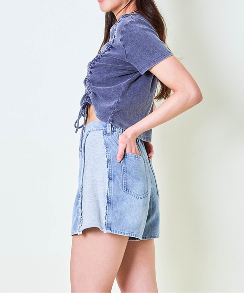 GORGE(ゴージ)の「《ピグメント×両サイドドロスト》クロップドTシャツ(Tシャツ/カットソー・レディース・ピンク/ネイビー/ブラック・F)」の4枚目の写真